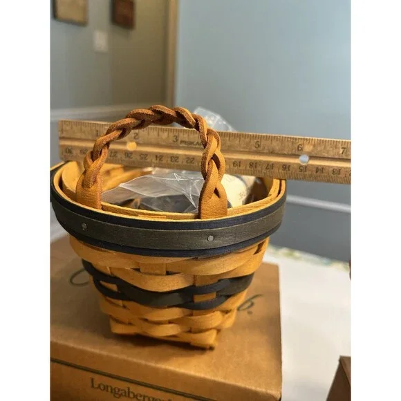 3 Longaberger Blue Woven Braided Leather Handles Renewal Baskets Liner Protector